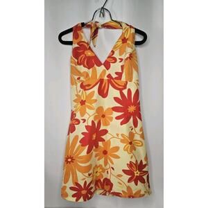 VTG Y2K Old Navy Reversible Halter Dress XS/S Floral Hawaiian Stripe Sleeveless
